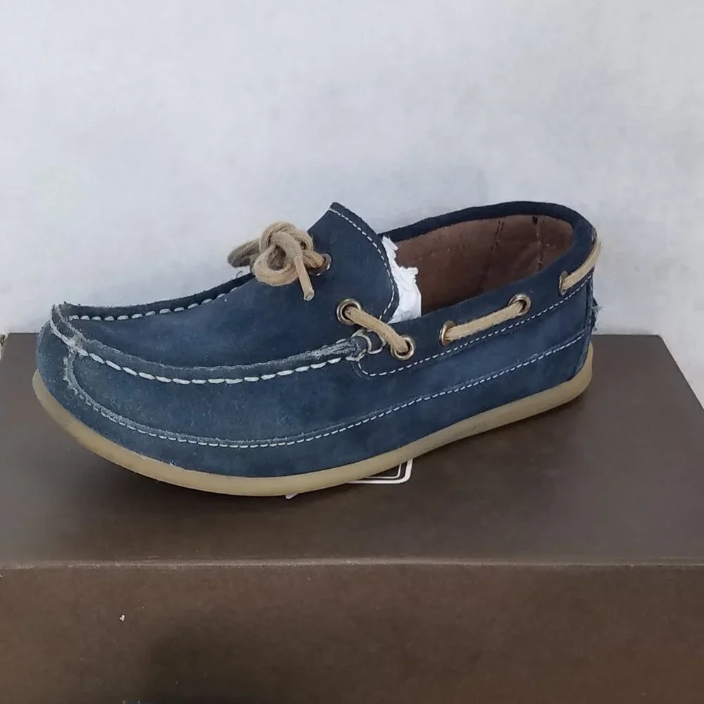 Florsheim Boat Shoe Jasper Tie Jr. Suede Genuine Leather Navy Blue Boys 1.5